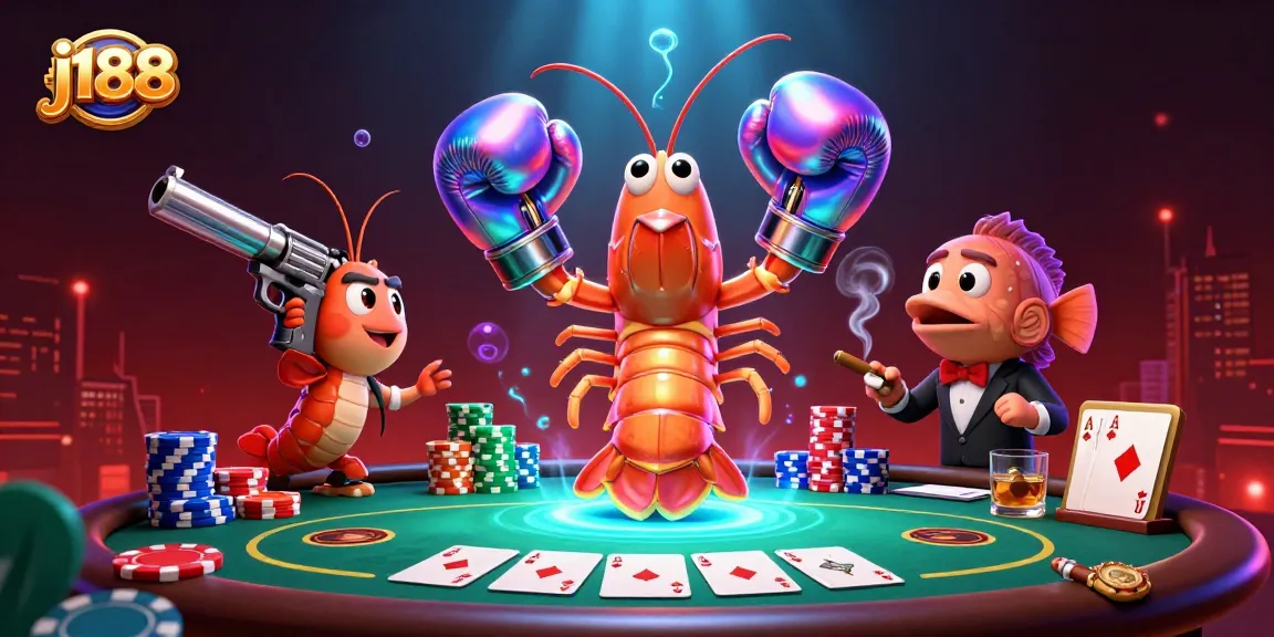 Bet big with j188 at a vibrant poker game featuring lively characters and rich casino elements.