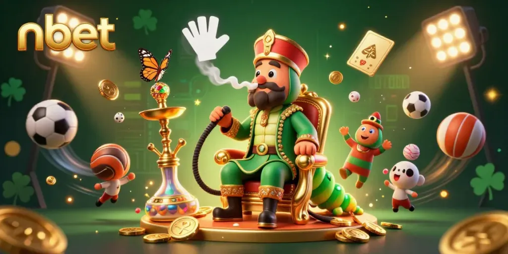 Experience exciting gaming at nbet with a vibrant 3D casino illustration featuring sports and poker elements.