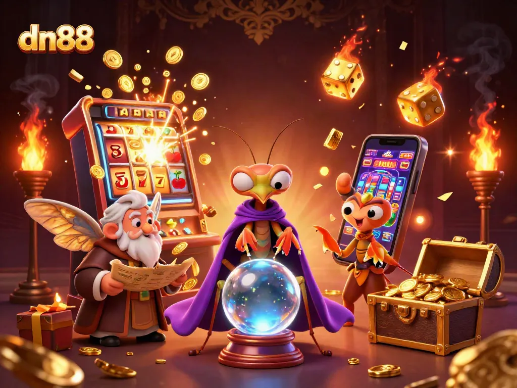 Experience thrilling wins at dn88 with cartoon characters celebrating big jackpots in a vibrant casino setting.