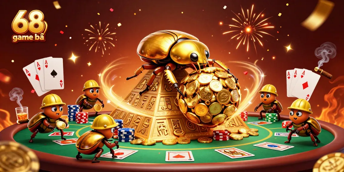 Engage with 68 game bài by witnessing golden beetles in a vibrant casino scene with dynamic gaming elements.