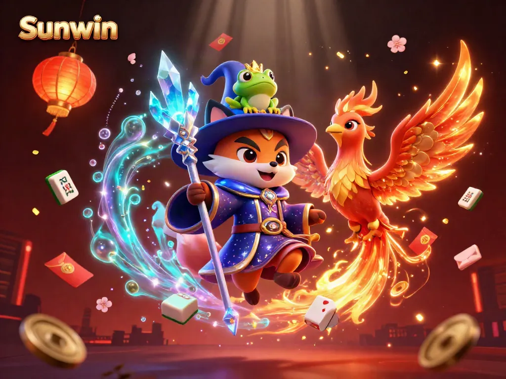 Engage in thrilling gameplay at Sunwin with a vibrant 3D casino illustration showcasing magical elements and exciting games.