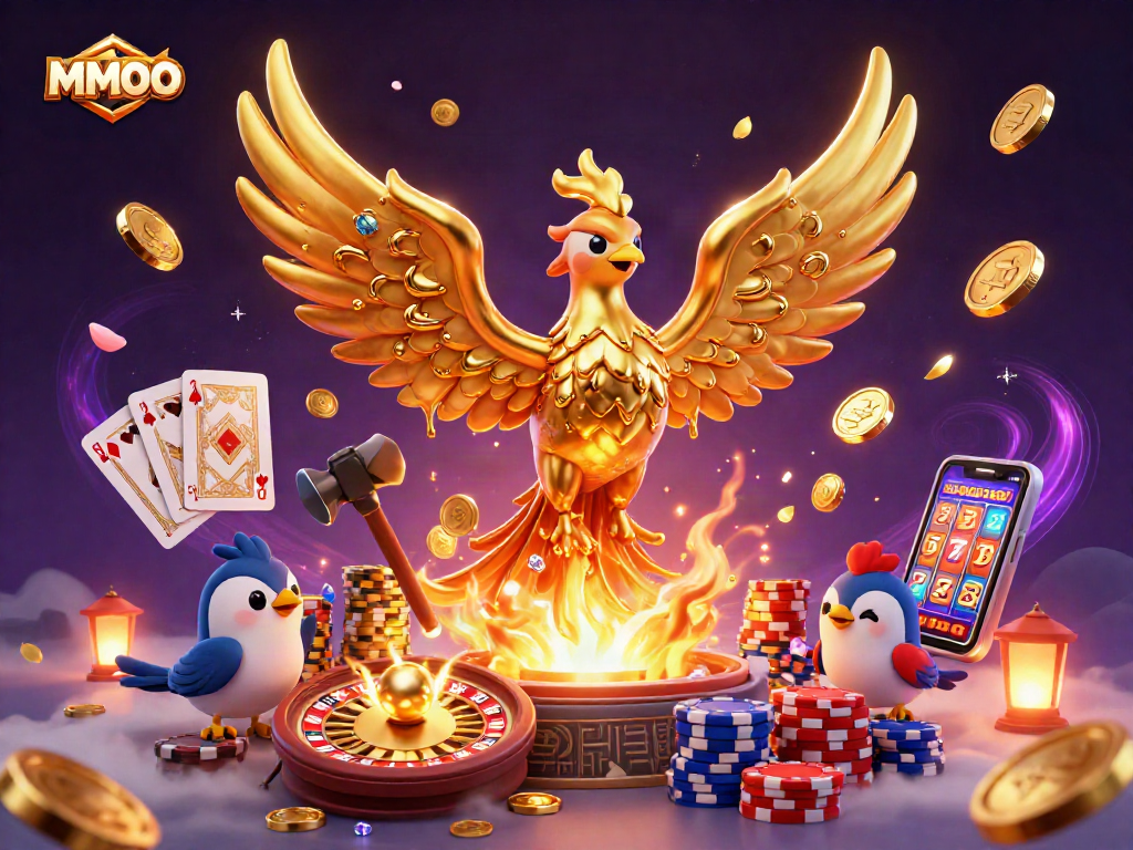 Experience exhilarating wins with MMOO's vibrant casino scene featuring a golden phoenix.