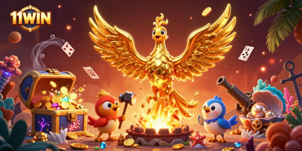 Win big with 11WIN in this dynamic casino-themed underwater scene full of vibrant treasures.