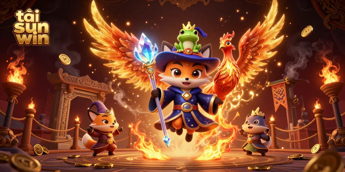 Experience the thrill of tải sun win with a dynamic 3D wizard fox and phoenix in an enchanted casino.