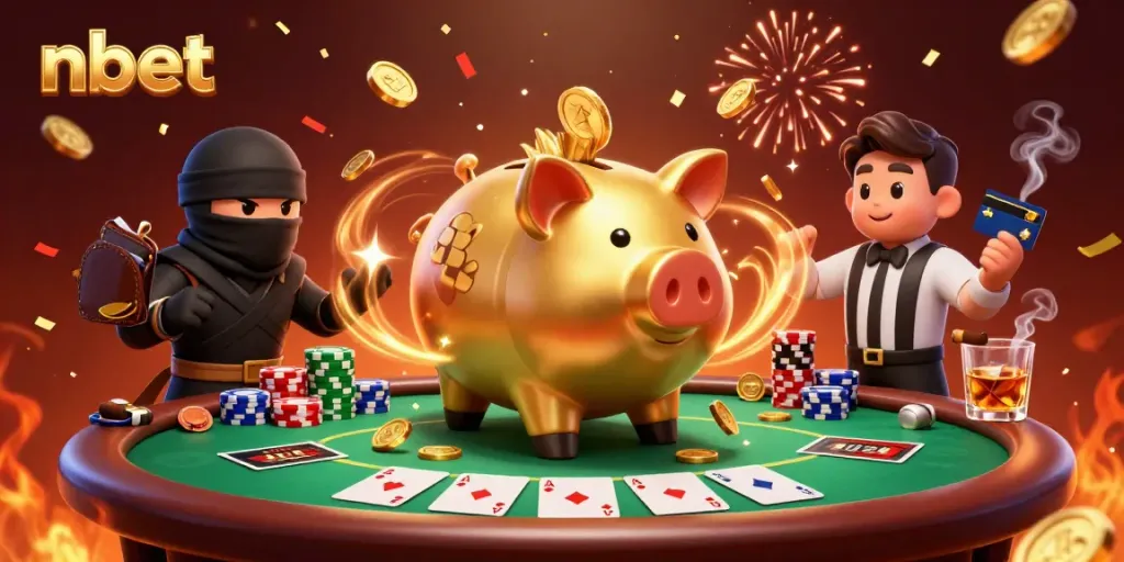Bet big with nbet in this exciting 3D casino scene featuring dynamic characters and game elements.