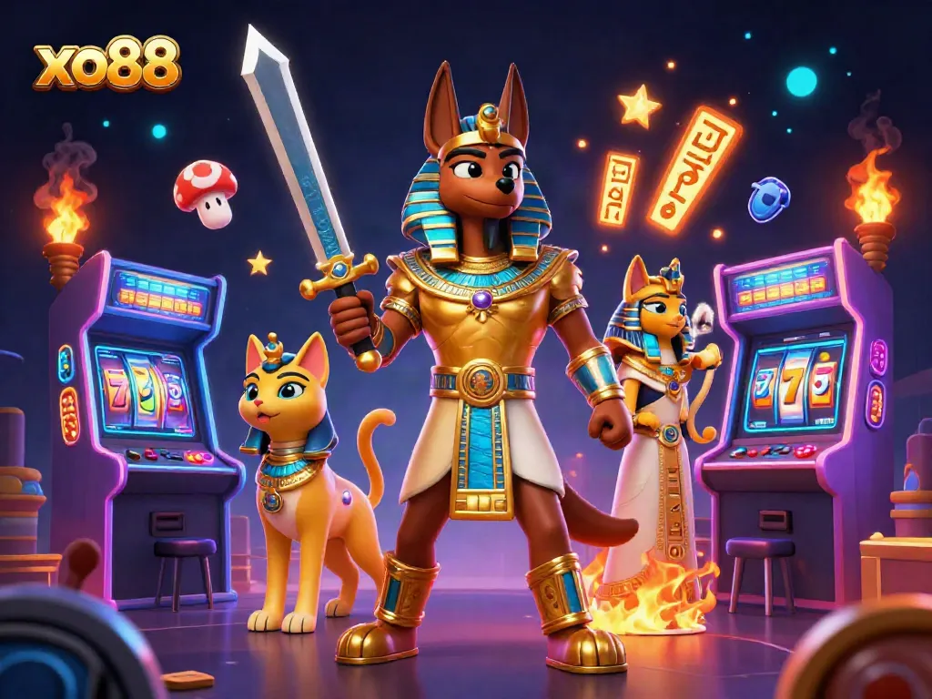 Experience thrilling slots and jackpots at xo88 with ancient Egyptian warriors and vibrant game elements.