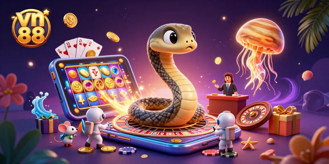 Engage in thrilling gaming action as vn 88's cartoon characters spin the roulette wheel amidst vibrant casino elements.