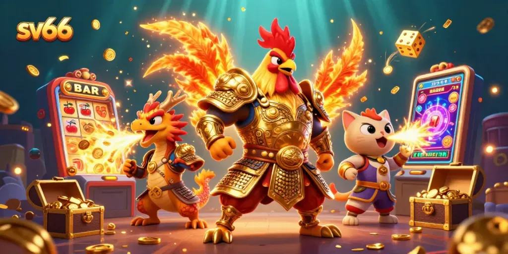 Spin the reels with sv66 while enjoying a vibrant digital casino scene filled with characters and winnings.
