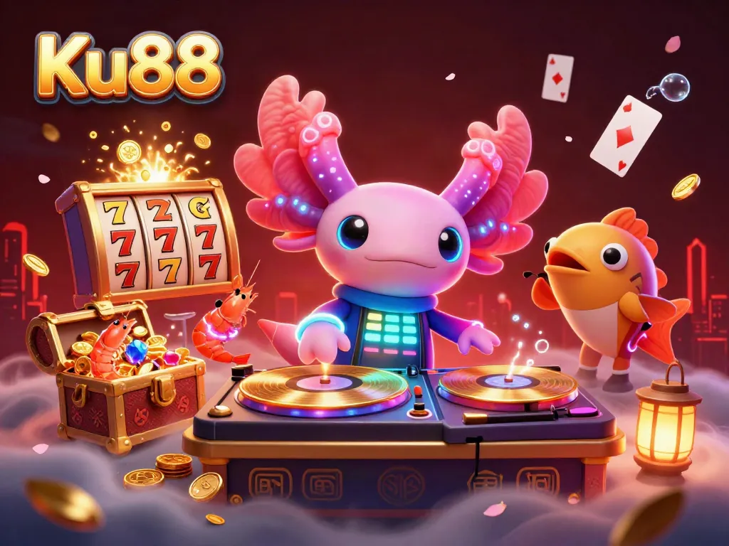 Experience the excitement of Ku88 with vibrant colorful casino elements in a dynamic scene.