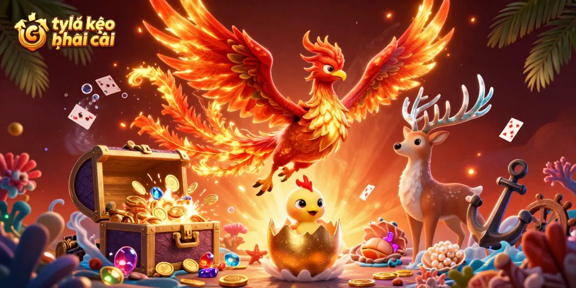 Engage with tỷ lệ kèo nhà cái through thrilling visuals of a magical phoenix and casino elements.
