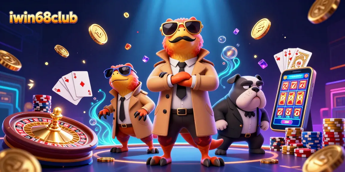 Experience fun at iwin68club with a 3D cartoon scene of raptors in disguise at a casino.