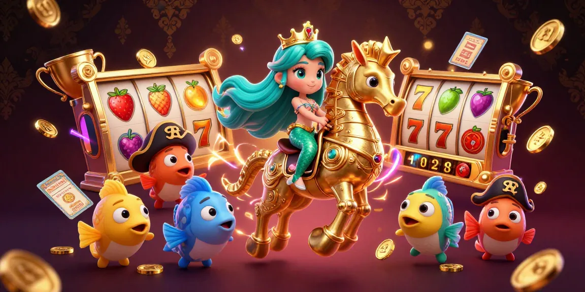 Win big at slot gacor with colorful illustrations of a mermaid princess and gaming elements.