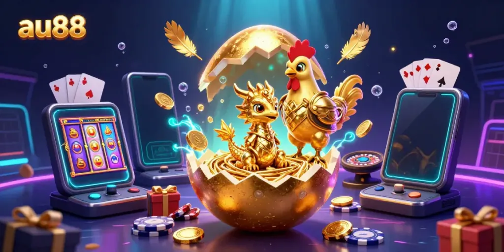 Experience the magic of au88 with a golden dragon and poker chips in a dazzling 3D casino scene.