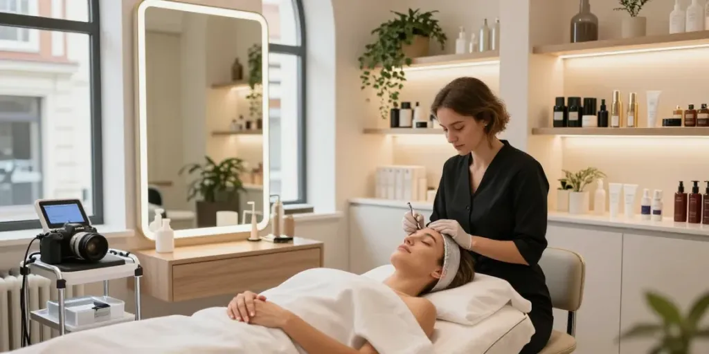 Beauty Salon Colchester with a skilled beautician treating a client in an elegant setting
