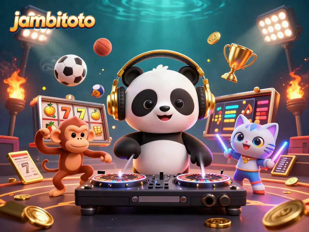 Engage with jambitoto's thrilling gaming experience through an epic casino-themed illustration.