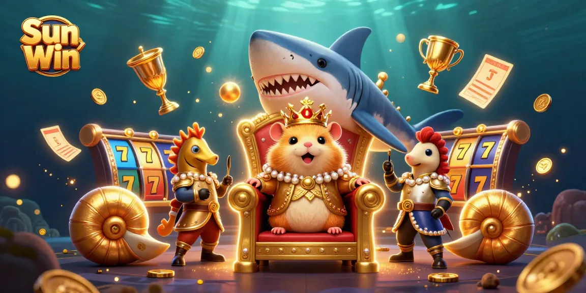 Engage in thrilling gameplay with Sun Win's colorful underwater casino scene featuring a hamster king and dynamic slots.
