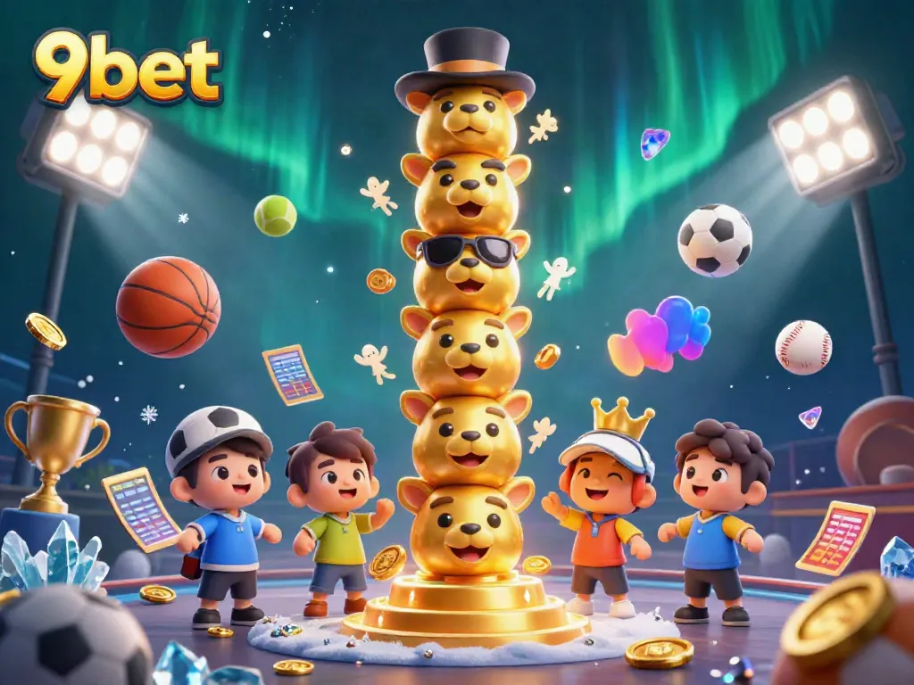 Experience the excitement of 9bet with vivid sports elements and a golden totem in 3D