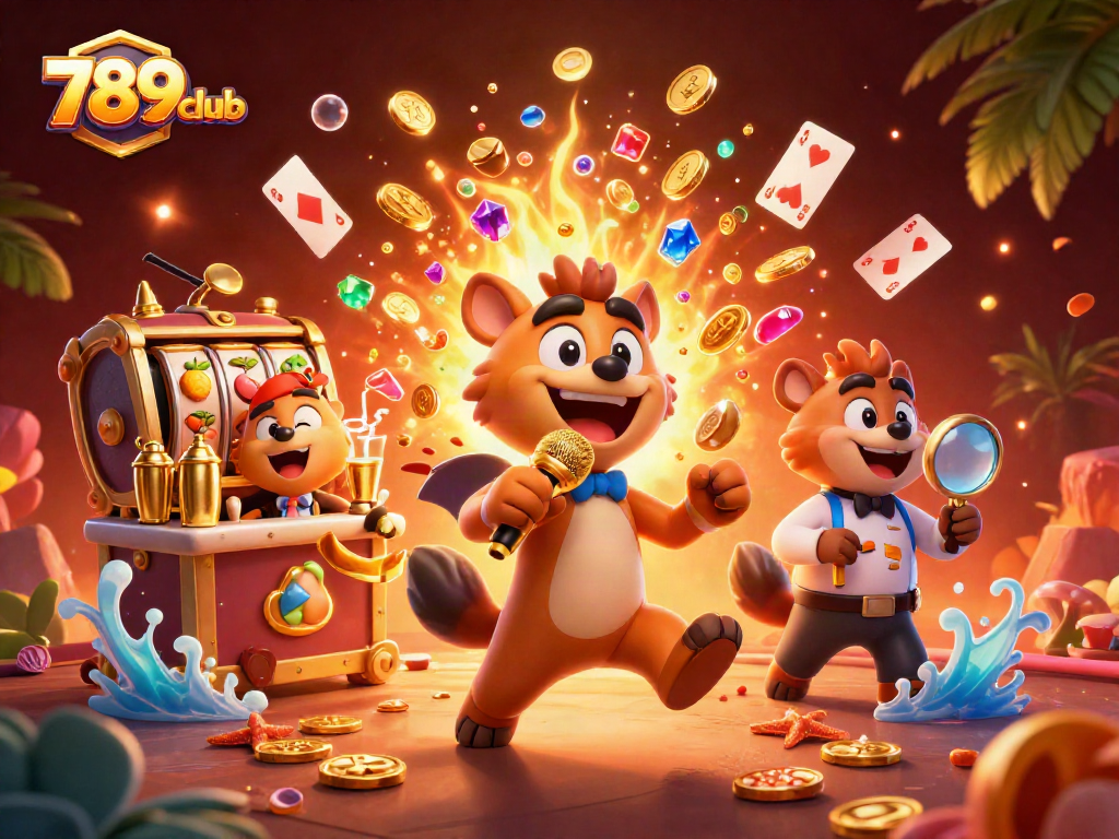 Experience the vibrant world of 789club casino with fun hyenas in a lively scene.