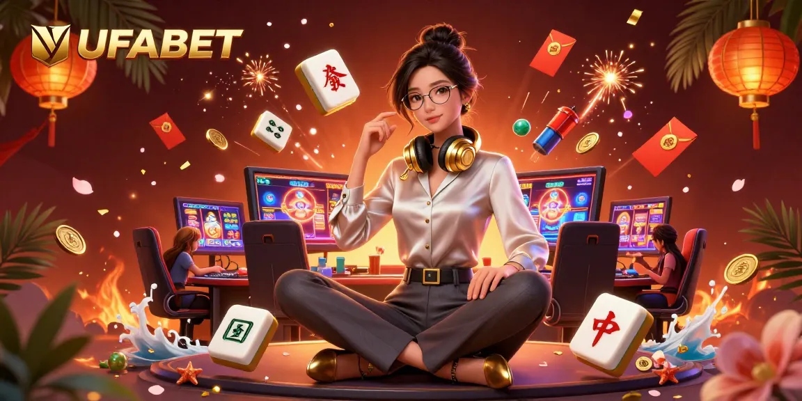 Play exciting slot games on UFABET with a professional-gamer aesthetic in a vibrant casino scene.