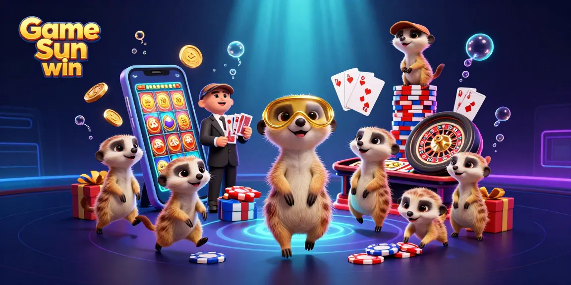 Experience the excitement of Game Sun win with meerkats running a vibrant casino operation featuring dynamic gaming elements.