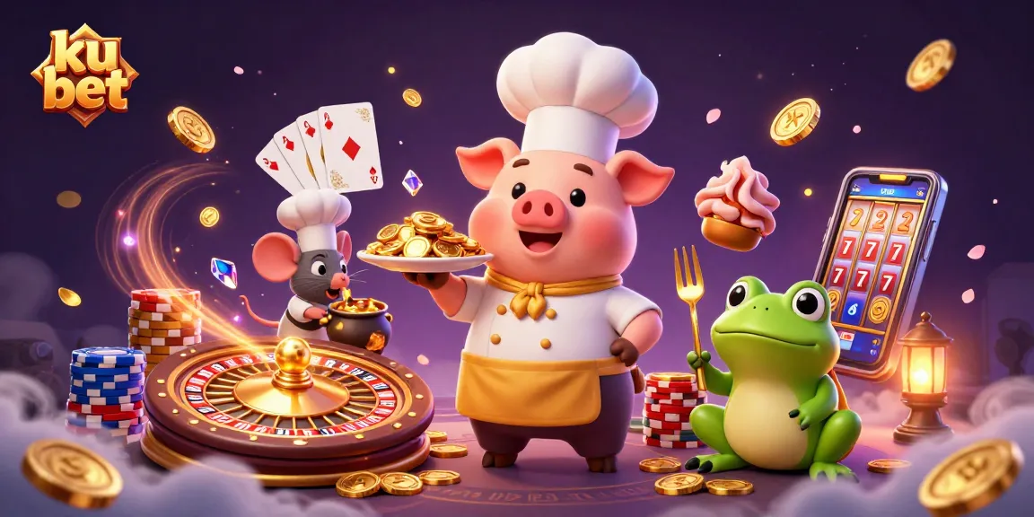 Experience the thrill of ku bet with a lavish 3D casino scene featuring gold coins, exciting characters, and vibrant energy.