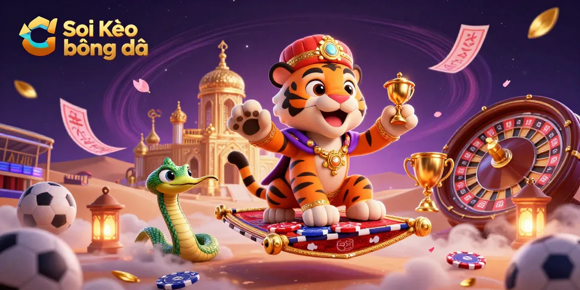 Soi Kèo bóng đá betting strategies illustrated with a vibrant scene of a sultan on a colorful carpet surrounded by sports elements.