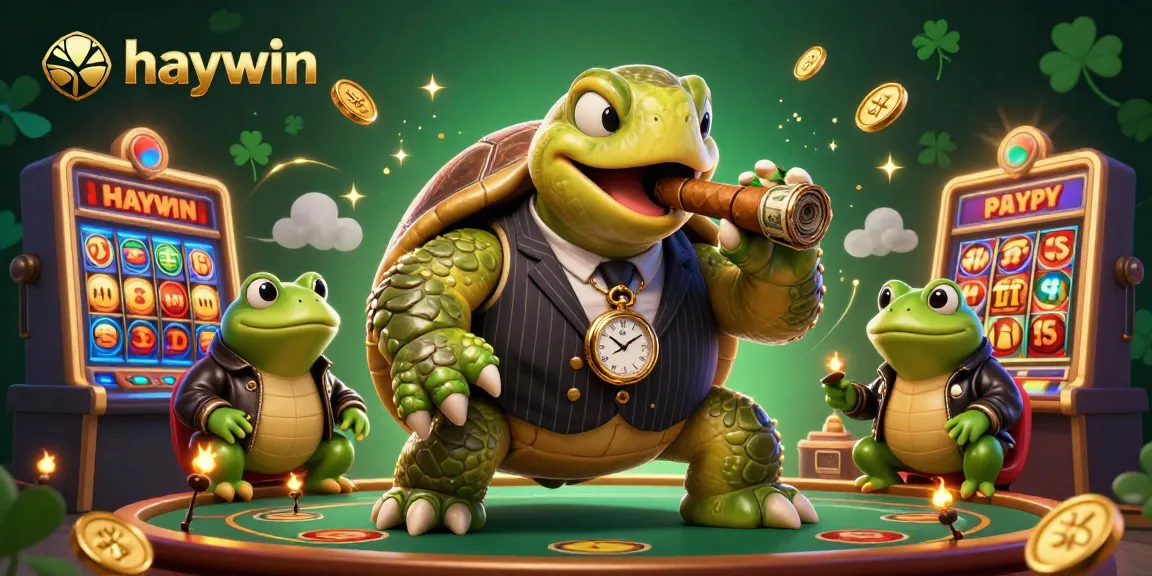 Experience thrilling gameplay at haywin with a cartoon turtle in a flashy scene of 3D slots and jackpots.