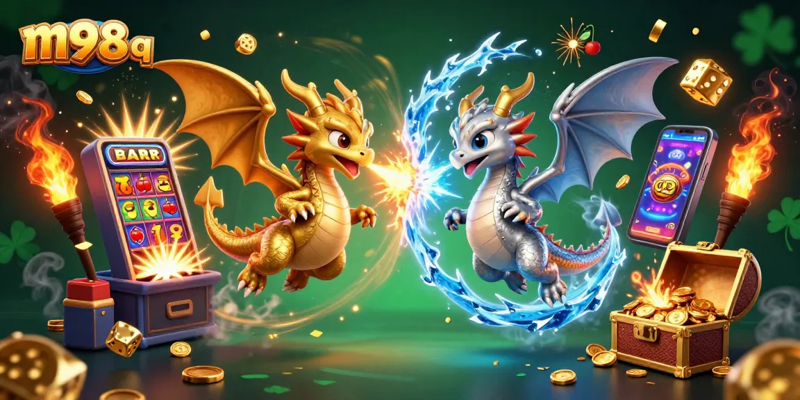 Engage with M98 q as twin dragons unleash fire and ice in an epic gambling scene.
