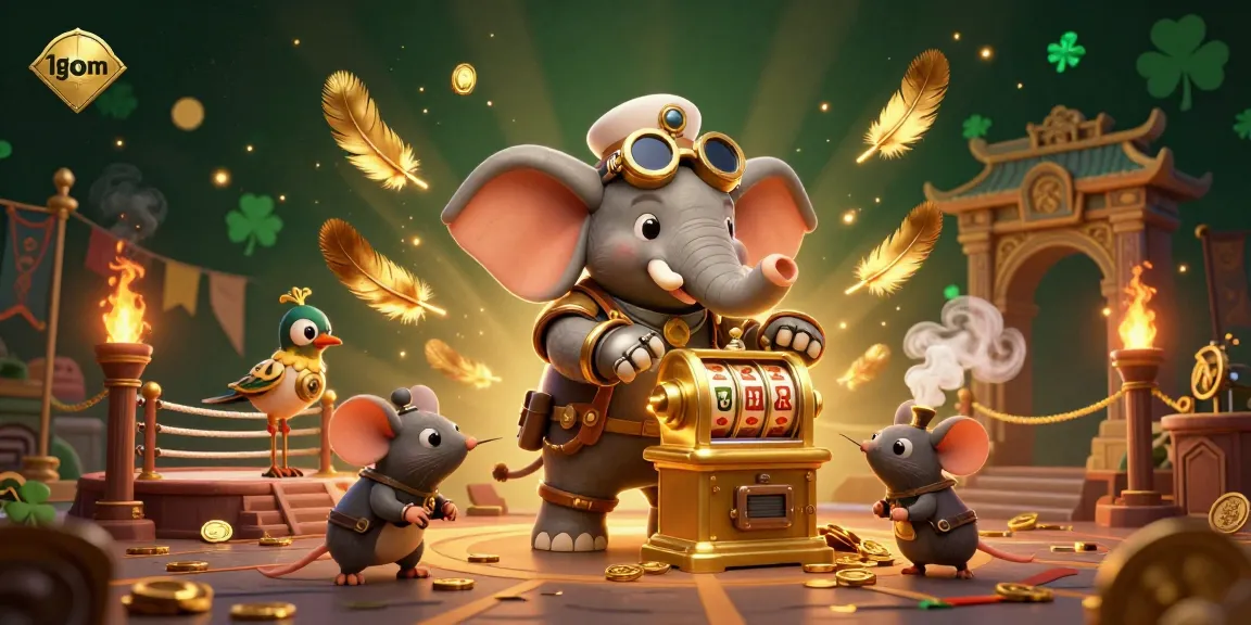 Experience thrilling gameplay at 1gom while engaging with steampunk-themed casino elements and lively characters.