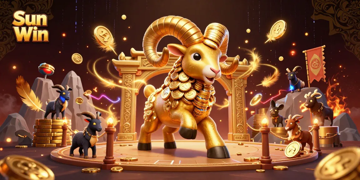 Experience the thrilling Sun Win atmosphere with a golden ram charging through a vibrant casino scene.