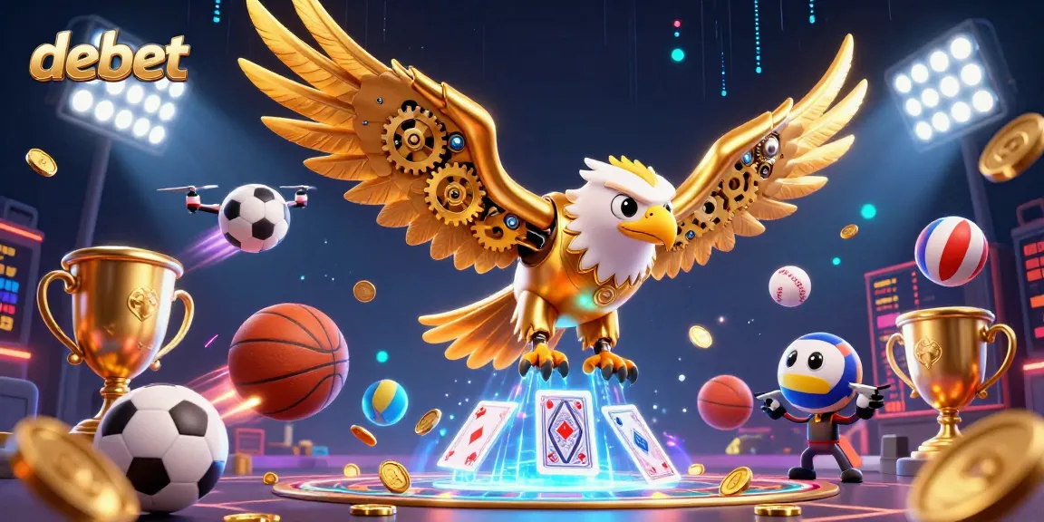 Experience thrilling sports betting adventures with debet in this vibrant 3D casino scene.