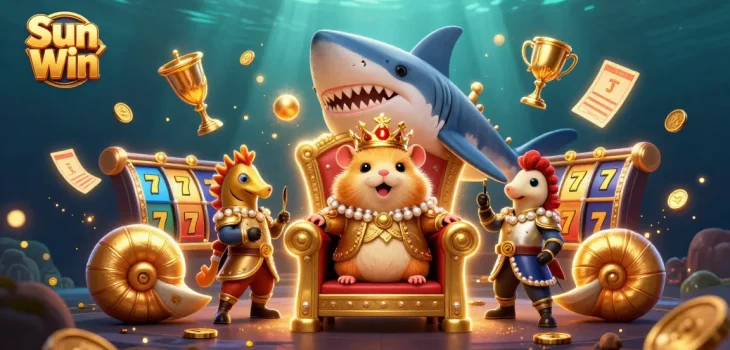 Engage in thrilling gameplay with Sun Win's colorful underwater casino scene featuring a hamster king and dynamic slots.