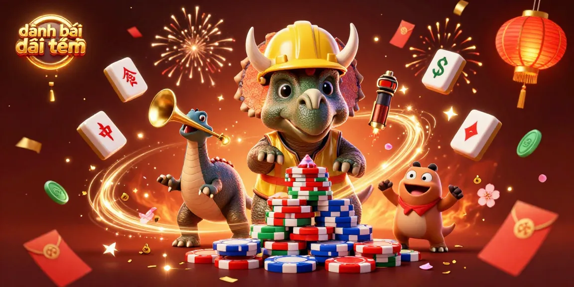 Engaging 3D casino scene featuring đánh bài đổi thưởng action with cheerful characters amidst vibrant festive elements.