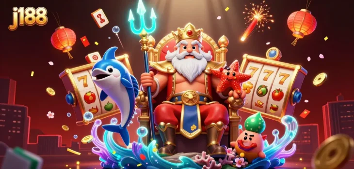 Engage with j188's vibrant casino world featuring Neptune and dynamic gaming elements.