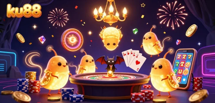 Experience winning moments at ku88 with vibrant glowworms lighting up a lively casino scene.