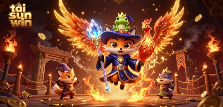 Experience the thrill of tải sun win with a dynamic 3D wizard fox and phoenix in an enchanted casino.