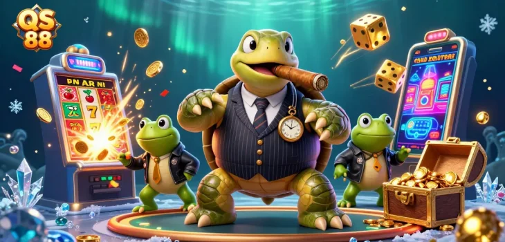 Experience thrill at QS 88 with a vivid casino scene featuring rich rewards and lively characters.